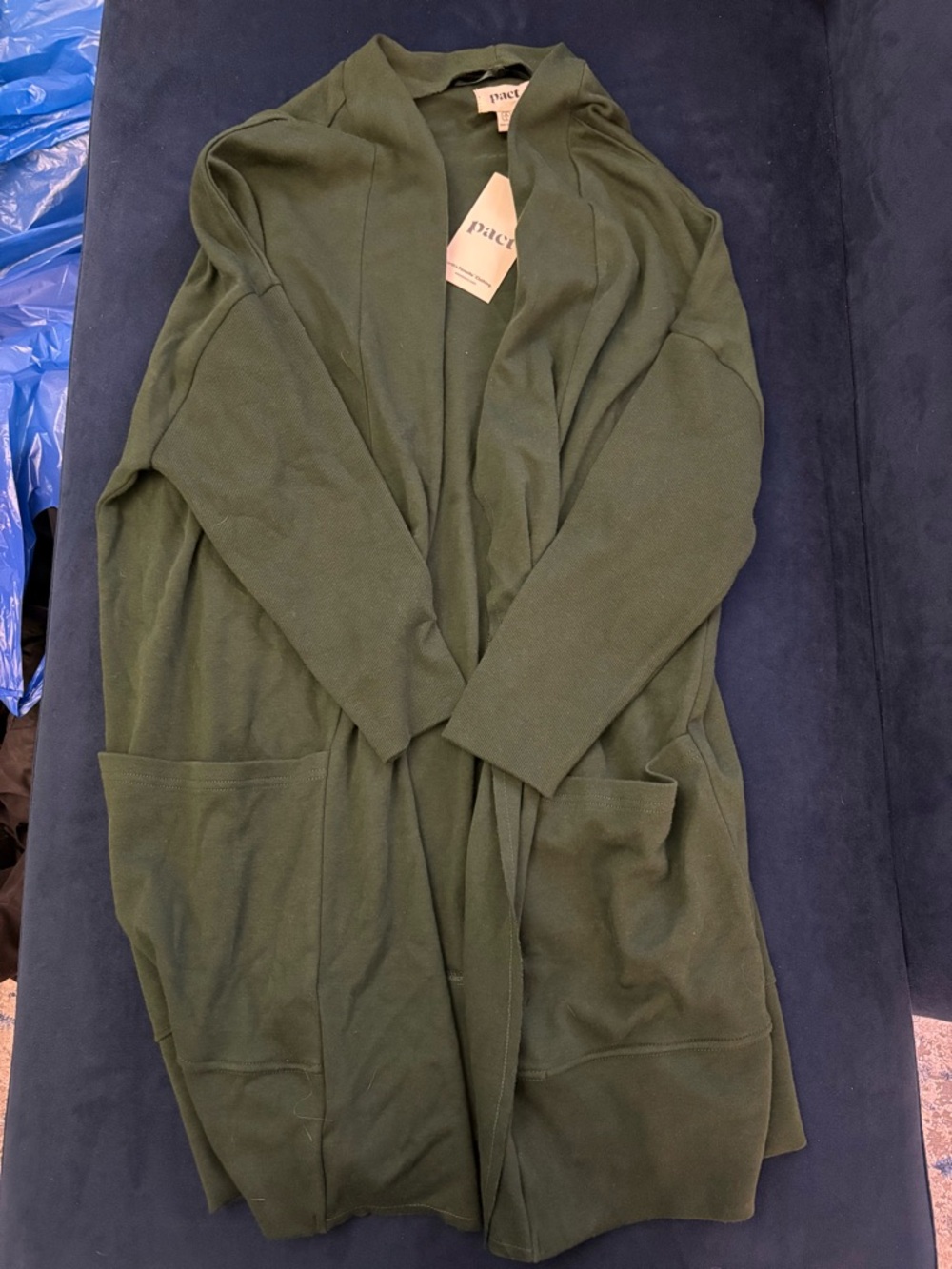 NWT PACT dark olive green organic cotton cardigan M/L - Picture 2 of 4